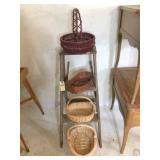 3 ft wood ladder & baskets