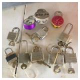 11 locks with keys or combos