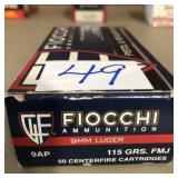 50 rnds Fiocchi  9mm  Luger  115gr  FMJ