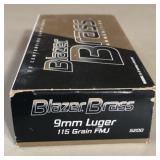 50 rnds Blazer 9mm Luger 115 gr FMJ