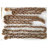 3/8 chain: 1) 9 ft w hk, 1) 5 ft w hk, 1) 8 ft wo