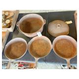 1) 12" dutch oven cracked, 3) 10" skillets, 1 lid