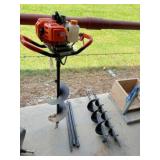 gas powered post holer w/ 8", 6",& 4" augers-works