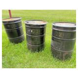 3) empty metal 50 gal drums- last contents unknow