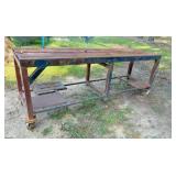 rolling table 89x25x34H, top is 1/16 on 2x2 sq