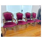 4) antique red velvet covered chairs -scroll down