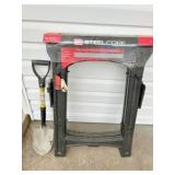 2 folding plastic saw horses & small shovel