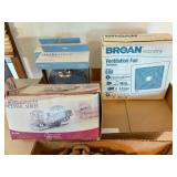 bathrm vent fan, faucet, towel rings