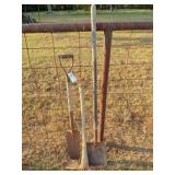 2) shovels & 1) pic ax