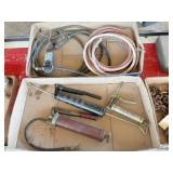 2 bxs: 3) grease guns, airhose & 12 V sprayer pump