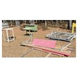 metal enclosure, vintage cabinet, tables & misc.