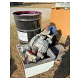 barrel & pallet of aluminum pumps & metal