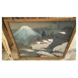 Vtg. Signed Mount Fuji Watercolor Painting On Silk