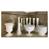 Twelve Pieces of Assorted Milk Glass Vases & More