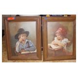 Two Vtg. Sandra Kuck Framed Boy & Girl Prints