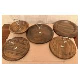 5 Quality Heirloom Oak Serving Plates w/Handles