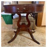 Vintage Lyre End Table with Drawer - 29x28" - NOTE
