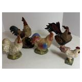 Five Small Assorted Rooster Figurines