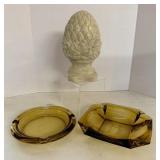 Two Vintage Golden Glass Ashtrays and Home Decor