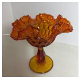 Vtg. Fenton Amberina Ruffled Pedestal Compote