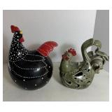 Two Cute Ceramic Stylized Roosters