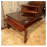 Three-Legged MCM Wood Coffee Table w/Glass Overlay