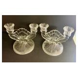 Two Vtg. Jeannette glass Double Candlestick Holder