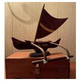 Handcarved Wood Sail Boat & Cedar Box