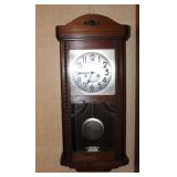 Vtg German Oak Regulator Wall Clock w/Key - 31"
