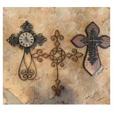 Three Decorative Wood and Metal Cross Wall Decor