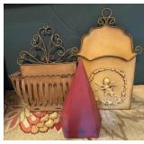 Three Metal Wall Pockets and Home Decor