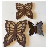 Three Cast Iron Butterfly Outdoor Decor