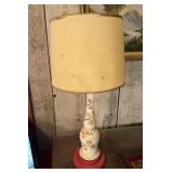 MCM Lamp w/Flowers and Red Base - 34" Tall