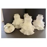 8 Ruffly Glass Lamp Shades & 2 Porcelain Fixtures