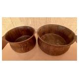 Two Quality Heirloom Antique Oak Large Salad Bowls