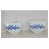 2 Vtg. Blue Rose Federal White Milk Glass Bowls
