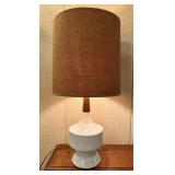MCM Milk Glass Lamp with Walnut Wood Neck