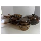 Vintage Brown Glass Vision Cookware Lot