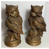 Two Vintage Chalkware Owl Statues - Some Chips