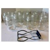 Assortment of Large Mason Jars and Holder