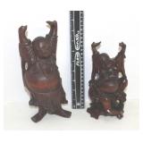 Two Vintage Carved Rosewood Laughing Buddhas