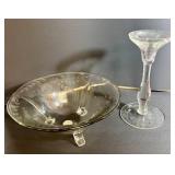 Vtg. Crystal Candlestick and 3-Footed Serving Bowl