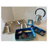 Vtg. Lantern, Tray, 8mm Splicer and Fishing Tackle