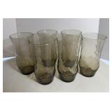 Six Brown Tinted Large Tea Glasses