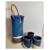 Handmade Pottery Pitcher and 3 Cups