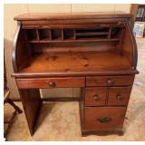Vintage Pine Wood Rolltop Desk