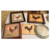 Rooster Themed Wall Art and a Clock