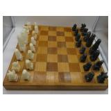 Vtg. Mexico Aztec handcarved Onyx Chess Set - NOTE