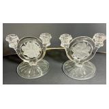 Two Vtg. Indiana Glass Art Deco Candlesticks