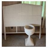White Wicker Headboard and 24" Wicker Planter